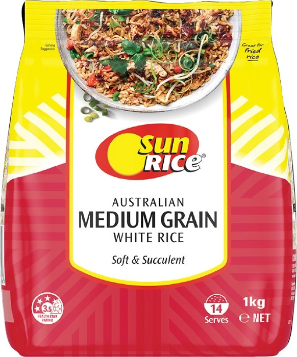 SunRice White or Brown Medium Grain Rice 1kg