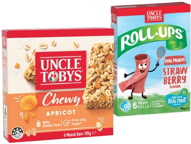 Uncle Tobys Muesli Bars 5-6 Pack or Roll Ups 6 Pack Selected Varieties