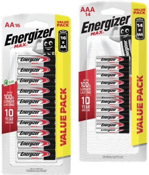 Energizer Max Batteries AA 16 Pack or AAA 14 Pack