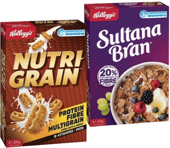 Kellogg’s Cereal Nutri-Grain 290g or Sultana Bran 420g