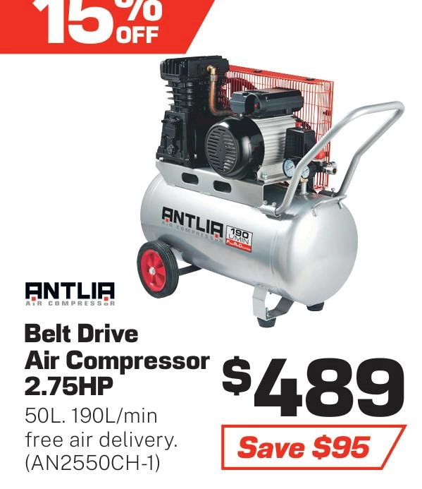 Antlia Air Compressor Belt Drive 2.7HP 190L/min 50L - AN2550CH-1