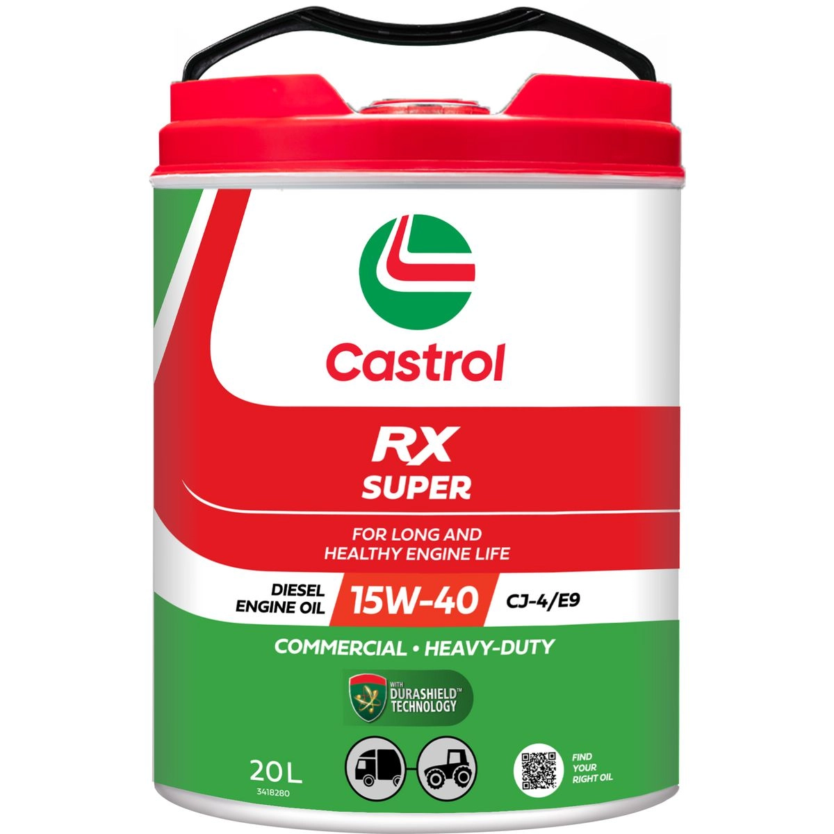 Castrol RX Super Heavy Duty 15W-40 Diesel Engine Oil 20L - 3418280