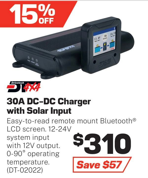 Drivetech 4x4 30 Amp DC to DC Battery Charger With Solar Input - DT-02022