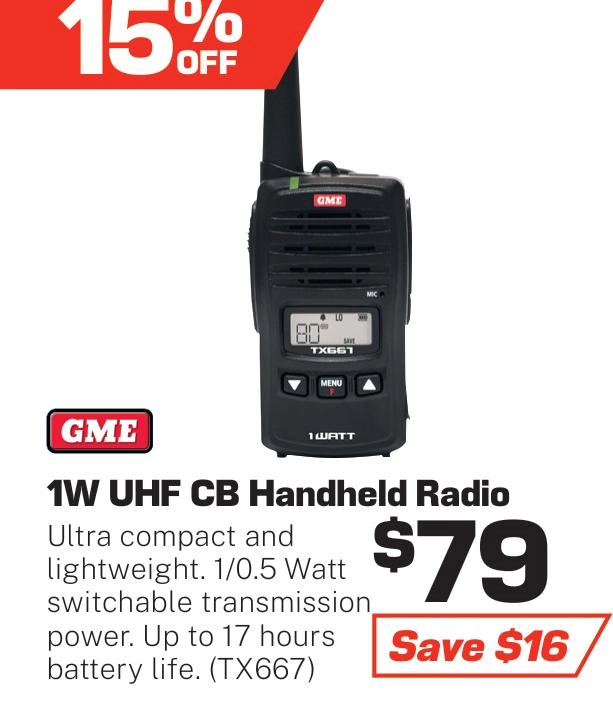 GME 1 Watt Handheld UHF Radio - TX667