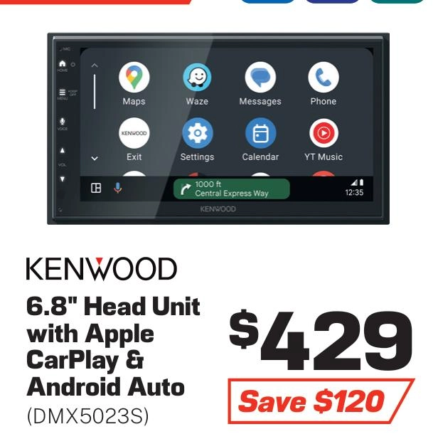 Kenwood 6.8in AV Receiver with Wired CarPlay & Android Auto - DMX5023S