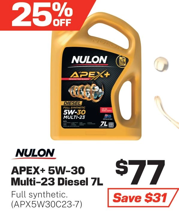 Nulon Apex+ Full Synthetic Multi-23 Diesel 5W-30 Engine Oil 7L - APX5W30C23-7