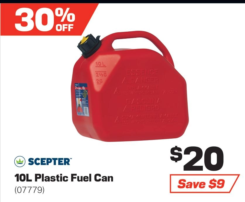 Scepter 10L Red Plastic Fuel Jerry Can - 07779