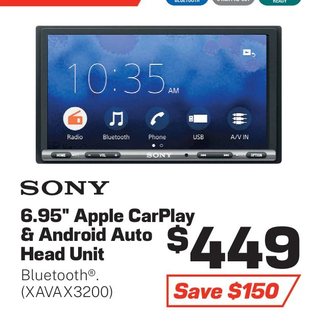 Sony 6.95 Inch Touchscreen Apple CarPlay/Android Auto Head Unit - XAVAX3200