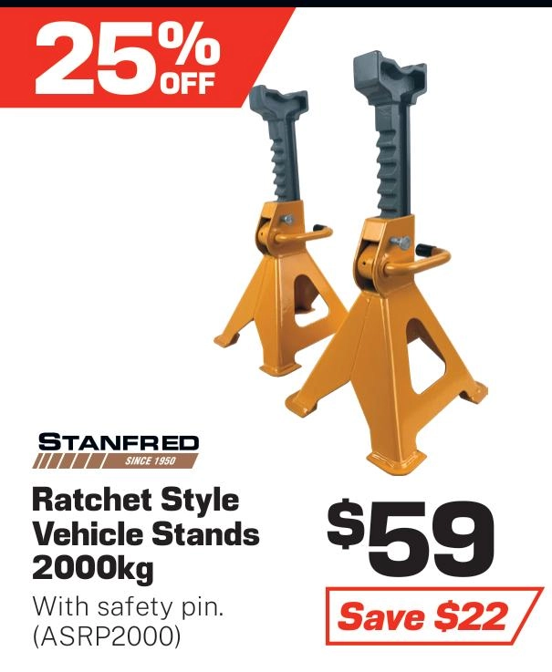 Stanfred Vehicle Stands 2000Kg Ratchet Style With Safety Pin - ASRP2000