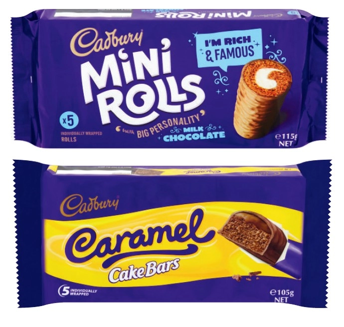 Cadbury Cake Bars or Rolls 105g-130g