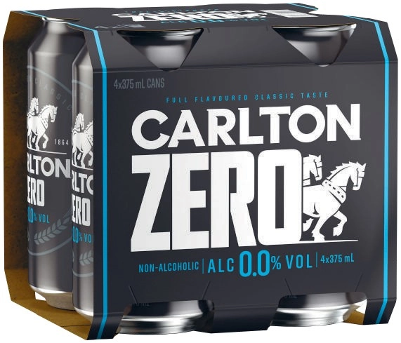 Carlton Zero Alcohol Beer Cans 4x375mL