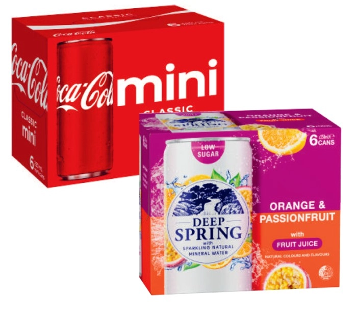 Coca-Cola, Sprite, Fanta or Deep Spring Mini Cans 6x250mL