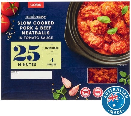 Coles Made Easy Slow Cooked Pork & Beef Meatballs in Tomato Sauce 800g