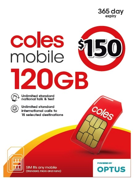 Coles Mobile $150 Prepaid SIM