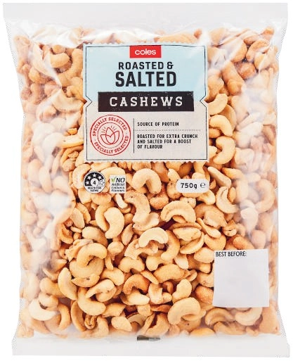 Coles Roasted & Salted Cashews 750g Pack