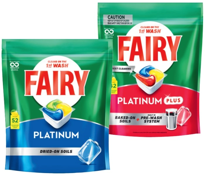 Fairy Platinum Plus Dishwashing Tablets 42 Pack or Platinum 52 Pack