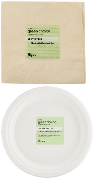 Green Choice Sugarcane Dinner Plates 10 Pack or Bamboo Lunch Serviettes 50 Pack