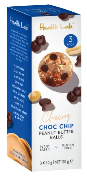 Health Lab Chewy Choc Chip Peanut Butter Balls 3 Pack 120g