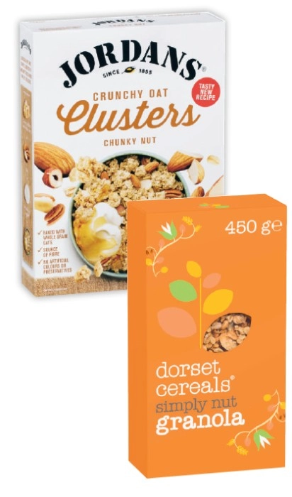 Jordans Granola or Oat Clusters 500g-750g or Dorset Granola or Muesli 450g