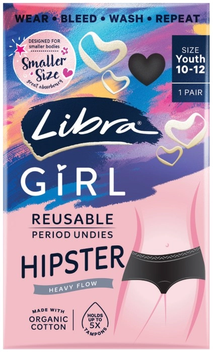 Libra Girl Reusable Period Undies Black 1 Pack