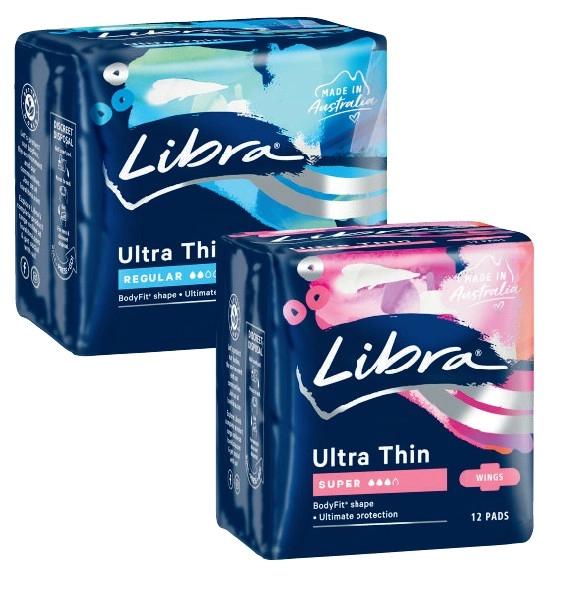 Libra Ultra Thin Pads with Wings Regular 14 Pack or Super 12 Pack