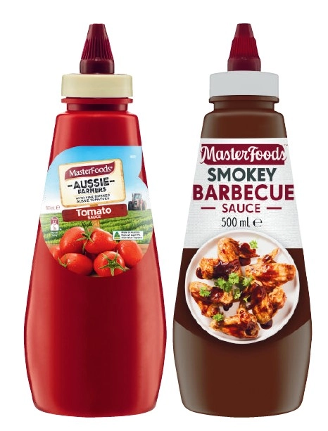 Masterfoods Australian Grown Tomato or Smokey Barbeque Squeezy Sauce 500mL