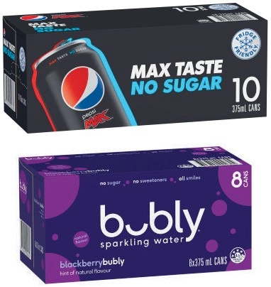 Pepsi, Solo or Schweppes Soft Drink or Schweppes Sparkling Water 10x375mL or Bubly Sparkling Water 8x375mL