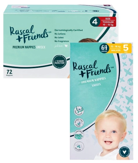 Rascal + Friends Jumbo Nappies 64 Pack-96 Pack