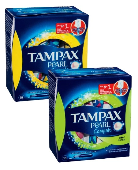 Tampax Pearl Compak Tampons with Applicator Regular or Super 18 Pack