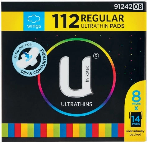 U By Kotex Value Pads With Wings Regular 112 Pack