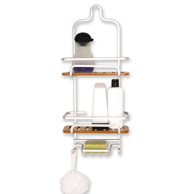 2 Tier Bamboo Aluminium Shower Caddy With Soap Holder | Howards Storage World