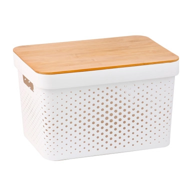 Bamboo Lid Basket 18L - White | Howards Storage World