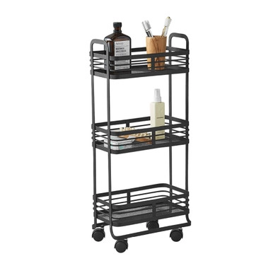 Howards 3 Tier Black Mesh Trolley - Slim | Howards Storage World