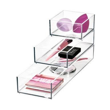 iDesign x Sarah Tanno Slide & Stack Organisers 3 Pack - Clear | Howards Storage World