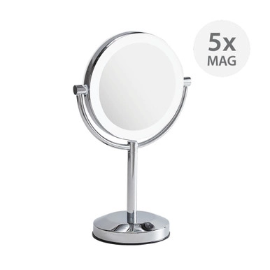 LED Pedestal Double Sided Mirror 5x Magnification & 1x Magnification | Howards Storage World