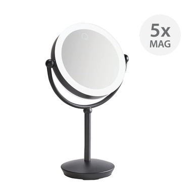 Signature Collection LED 5x/1x Magnification Makeup Mirror - Black | Howards Storage World