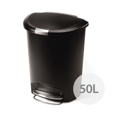 simplehuman 50L Semi-Round Step Plastic Rubbish Bin - Black | Howards Storage World