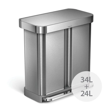 simplehuman 58L Pedal Dual Compartment Recycling Rubbish Bin - Stainless Steel | Howards Storage World