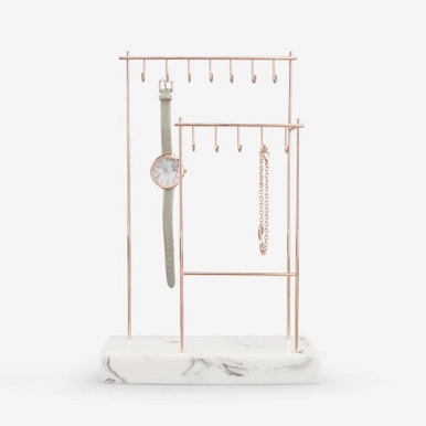 Stackers Jewellery 12 Hook Double Stand - Rose Gold/Marble | Howards Storage World