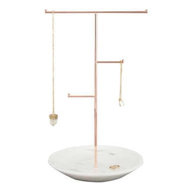 Stackers Jewellery T-Bar Stand with Dish - Rose Gold/Marble | Howards Storage World