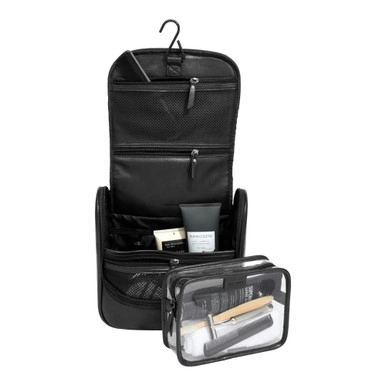 Stackers Leather Hanging Toiletry Bag - Black | Howards Storage World