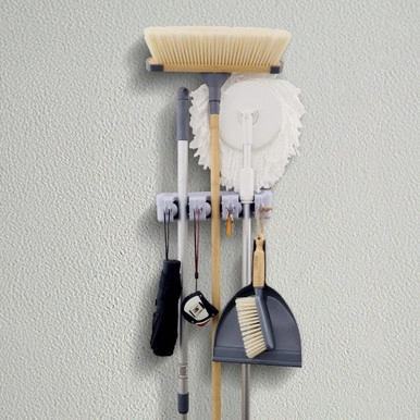 White Magic Broom and Mop Holder Regular - 3 Positions | Howards Storage World