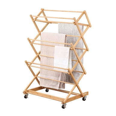 WilliamsWare Bamboo Concertina Clothes Airer with Wheels | Howards Storage World