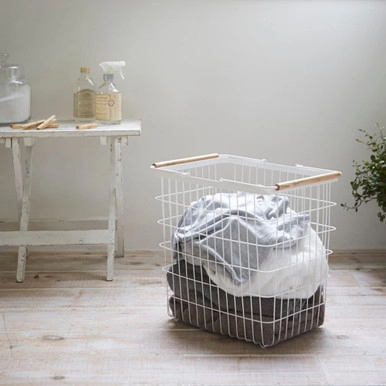 Yamazaki Laundry Basket with Handles - White | Howards Storage World