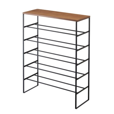 Yamazaki Tower Wood Top 6 Tier Shoe Rack - Black | Howards Storage World