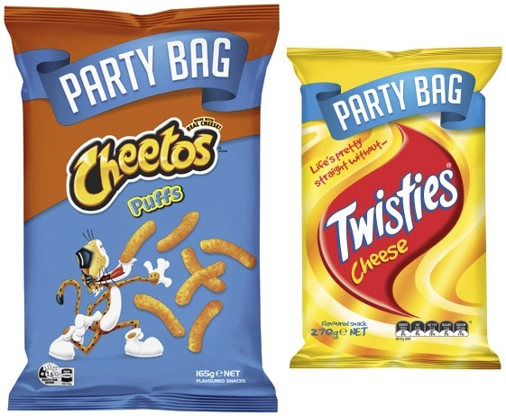 Burger Rings, Twisties,Cheetos or Toobs Snack Party Size Bag 150g-270g