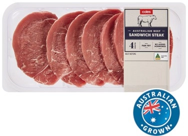 Coles Australian No Added Hormones Beef Sandwich Steak 400g