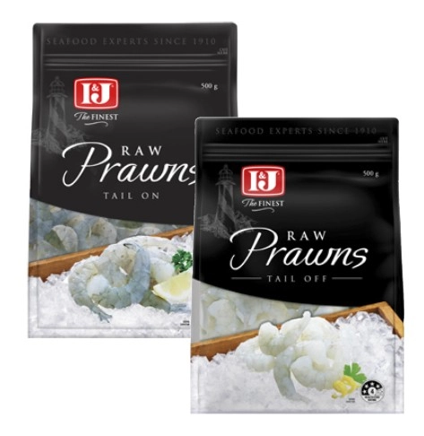 I&J Raw Prawns Tail On or Off 500g