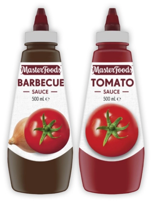 MasterFoods Squeeze Tomato or Barbecue Sauce 475mL-500mL