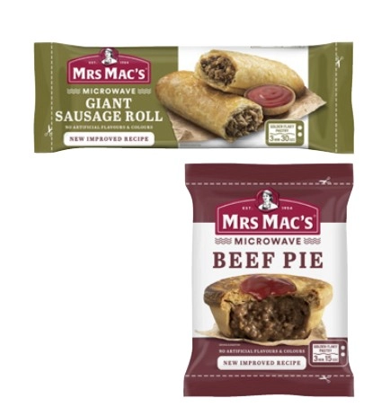 Mrs Mac's Microwave Frozen Beef Pie or Sausage Roll 175g